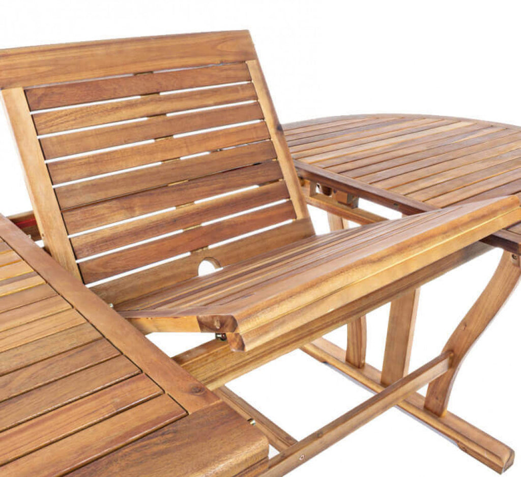 TAVOLO SHIRE OVALE 180/240 X 100 DOUBLE. Legno di Acacia massiccio spessore 44 mm doppio bordo Dimensioni: cm 180/240 x 100 x 74 h. Arredo Giardino