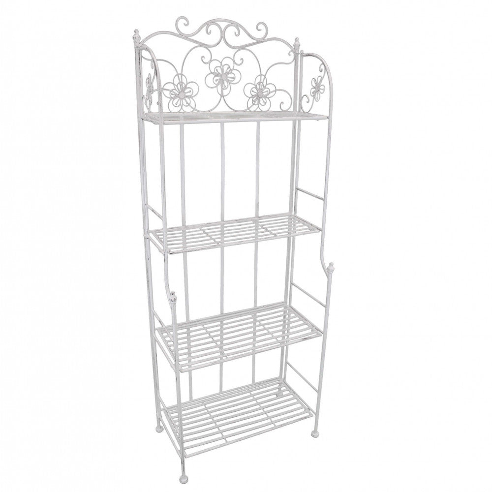 SCAFFALE FLORIANCE 4 PIANI BIANCO ANTICO. tagre in metallo 4 piani verniciato a polvere color BIANCO trattamento elettroforesi Dimensioni: cm 60 x 31 x 60 x 158 h. Arredo Giardino