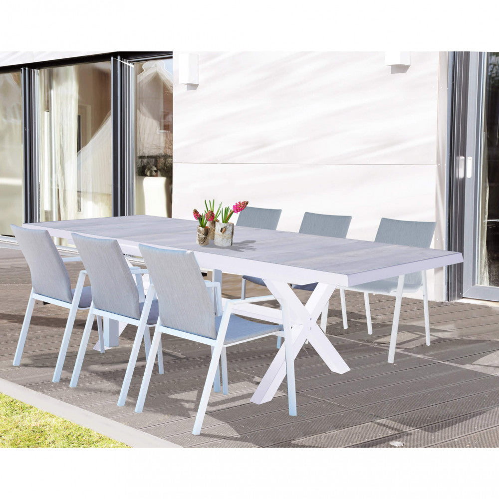 TAVOLO DJERBA 200/260 X 100. Struttura in allumino ANTRACITE o BIANCA piano del tavolo in ceramica effetto legno Dimensioni: cm 200/260 x 100 x 75 h. Arredo Giardino