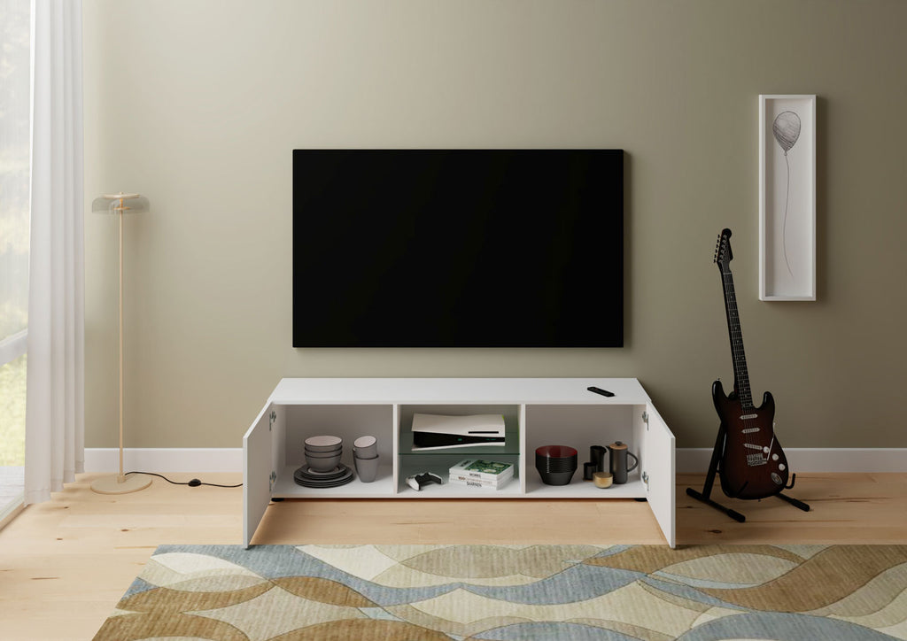 Porta TV 2 ante con vano a giorno 150x40x40 cm Fassa bianco lucido
