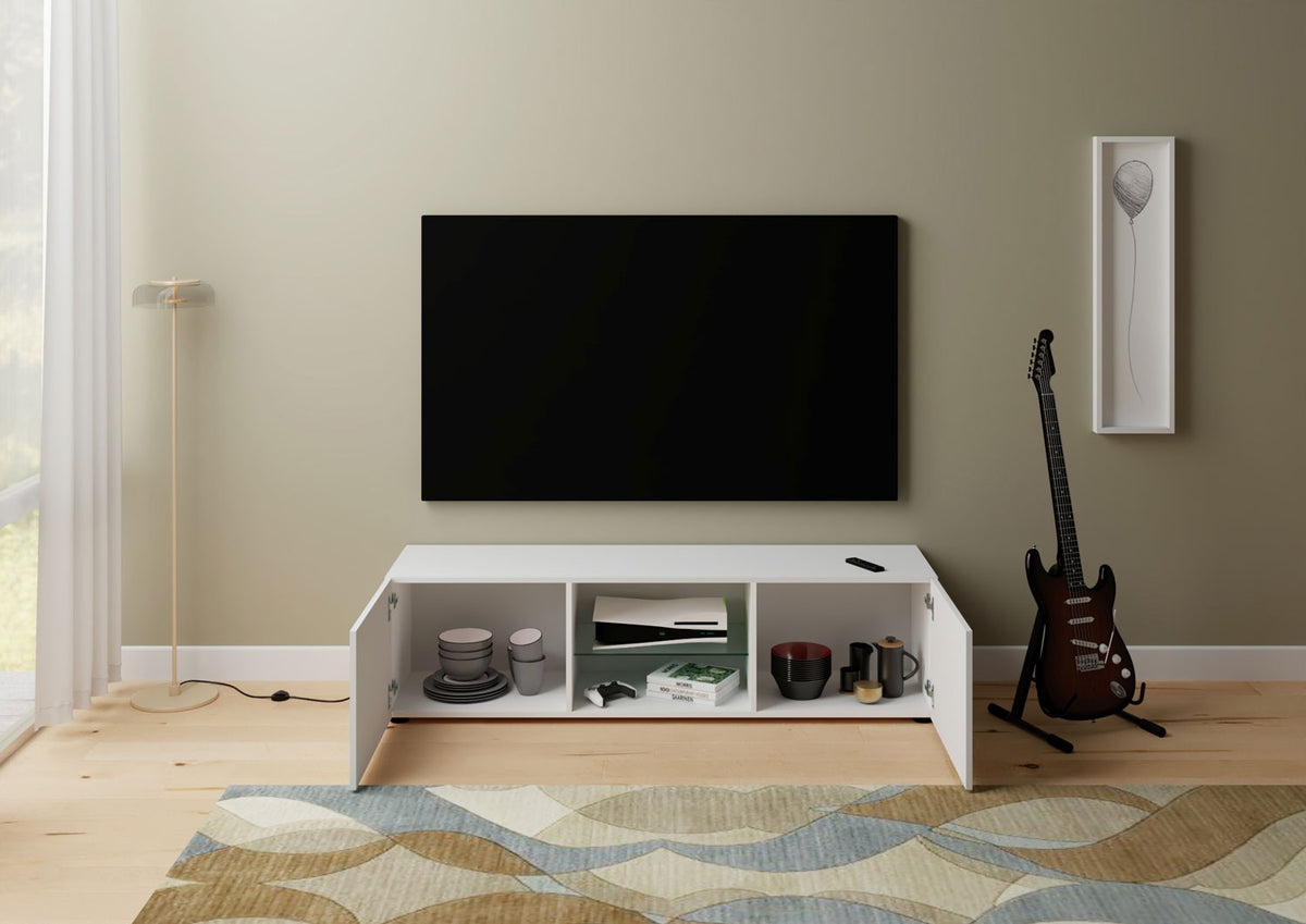 Porta TV 2 ante con vano a giorno 150x40x40 cm Fassa bianco lucido