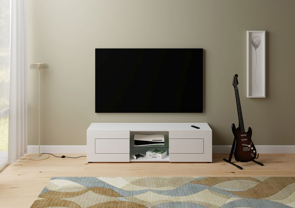Porta TV 2 ante con vano a giorno 150x40x40 cm Fassa bianco lucido