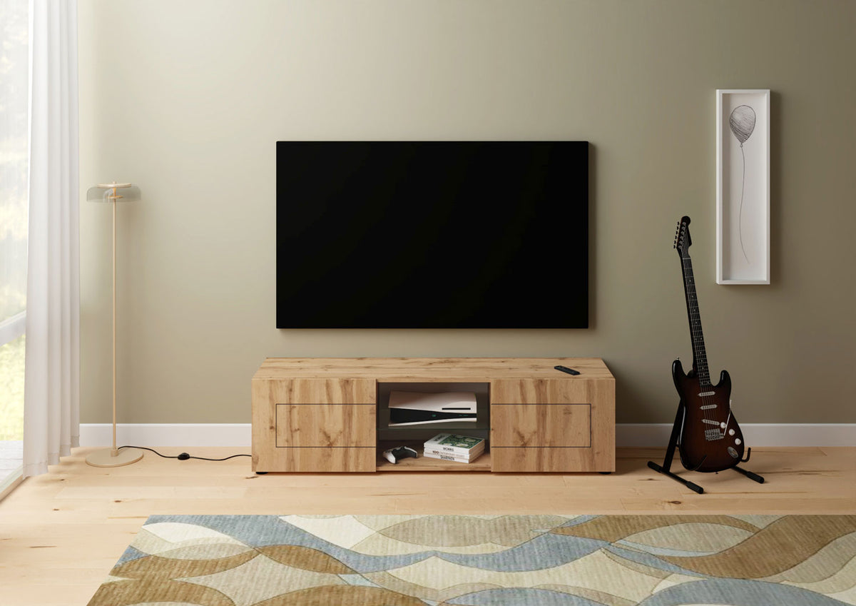 Porta TV 2 ante con vano a giorno 150x40x40 cm Fassa quercia natura