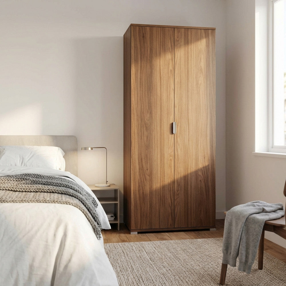 LEWIS 2-DOOR WARDROBE 180 IN WALNUT COLOR. Dimensions: 75 x 38 x 174 h cm.