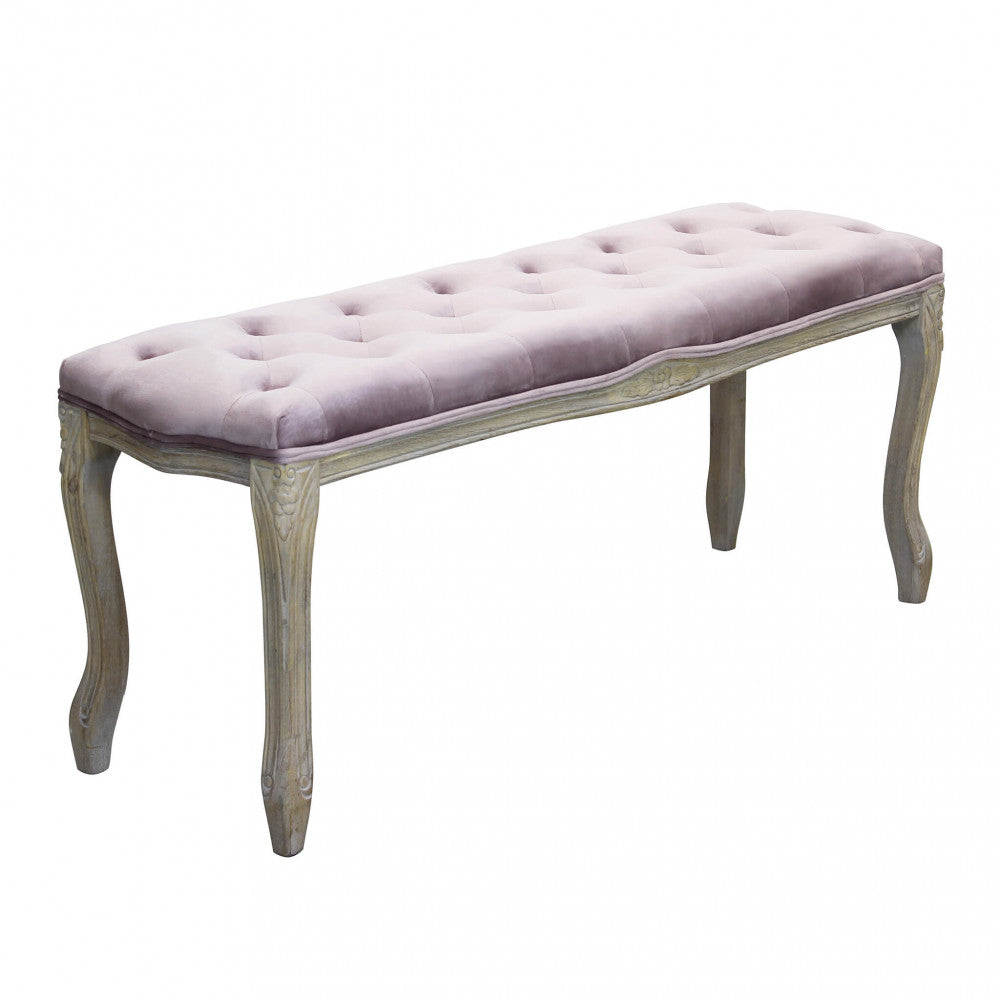 MISTY BENCH IN PINK VELVET. Dimensions: 110 x 36 x 47 cm h.