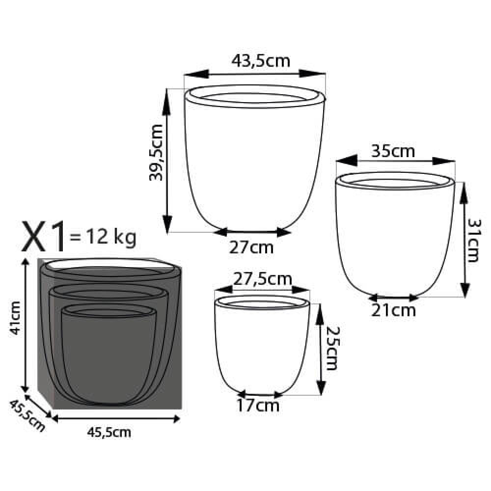 CYCLAMEN POT SET. Set of 3 synthetic fiber pots in LIGHT GREY, DARK GREY, or BEIGE. Dimensions: W. 44x44x39/M. 35x35x30.5/D. 27.5x27.5x24.5. Garden Furniture