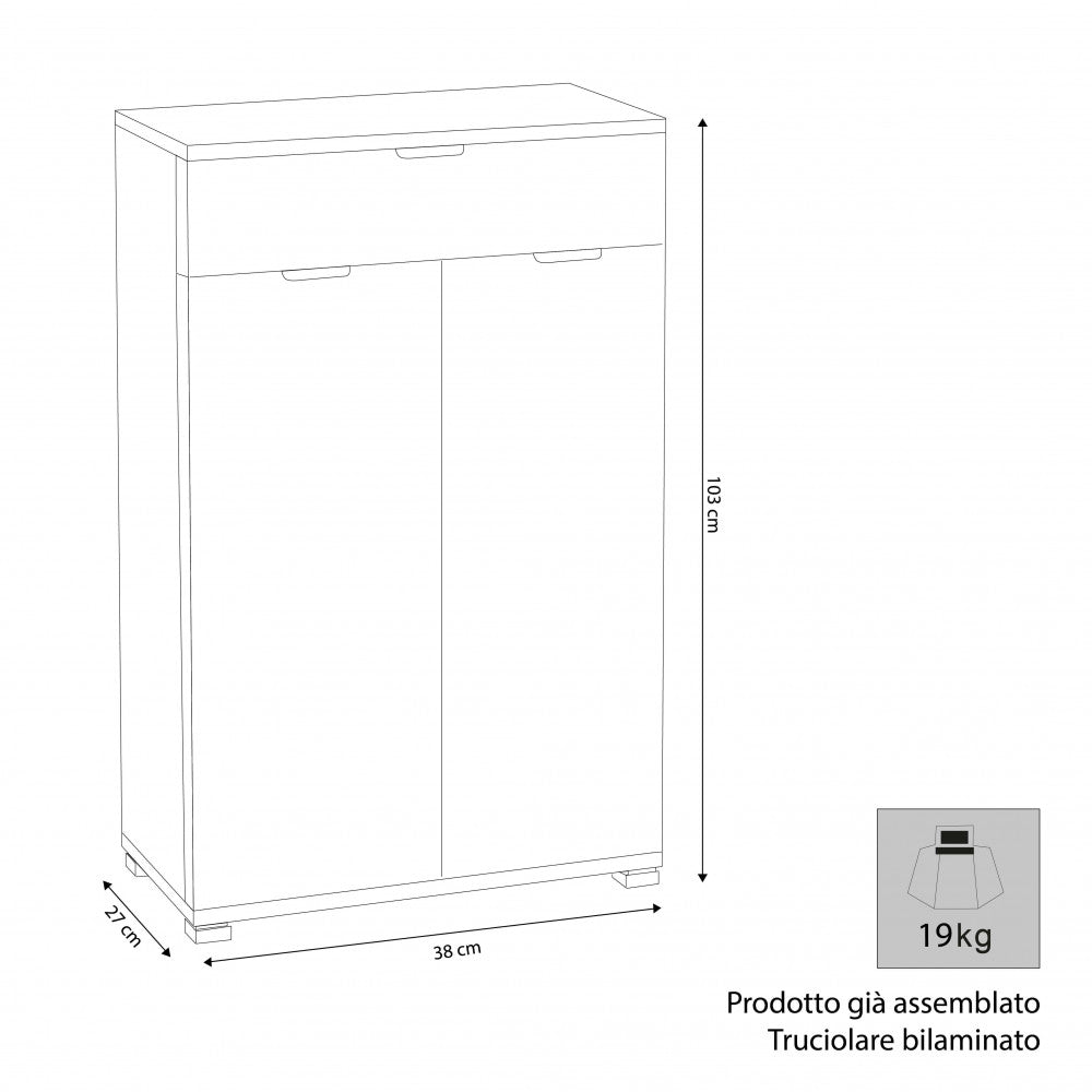 MOBILETTO DOLMA CON 2 ANTA E 1 CASSETTO BIANCA. Dimensioni: cm 60 x 38 x 103 h.