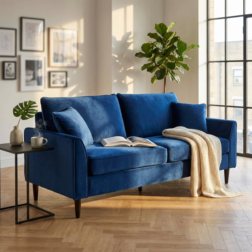 CHANDLER 3-SEAT SOFA. Sofa in TAUPE, BORDEAUX, GREY or BLUE velvet. Dimensions: 196 x 81 x 89 h cm.