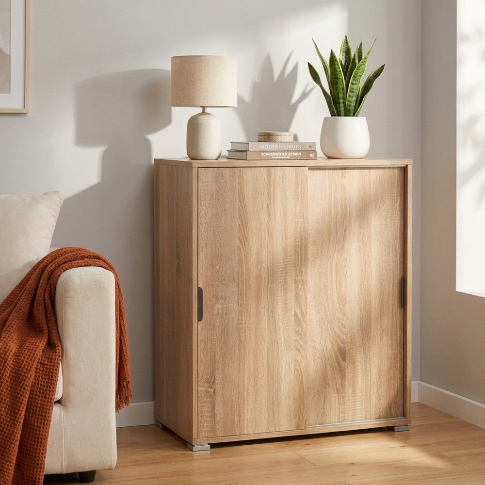 TANGO CABINET WITH 2 SLIDING DOORS, NATURAL. Dimensions: 75 x 38 x 85 cm.