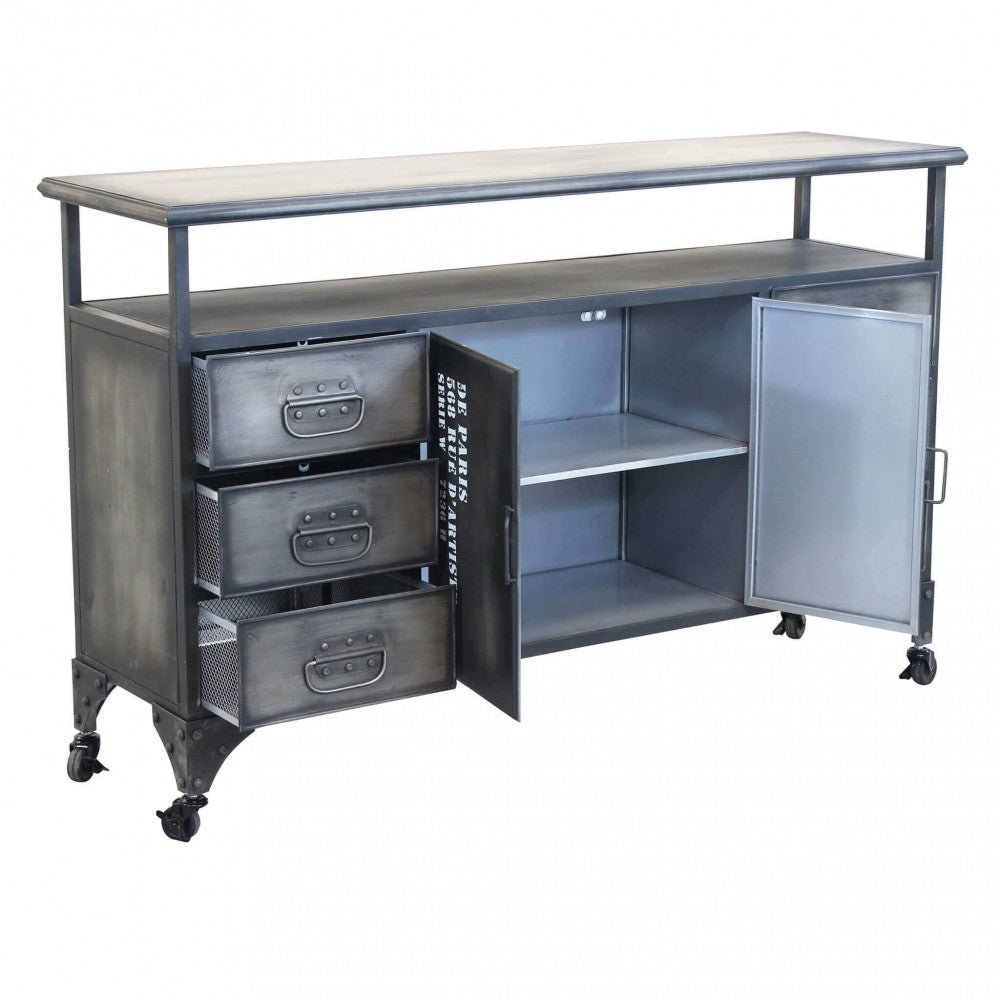 MOBILE IN FERRO EMERIC. Mobile con i ripiano, 6 cassetti e 2 ante Dimensioni: cm 132,5 x 37,5 x 82 h.
