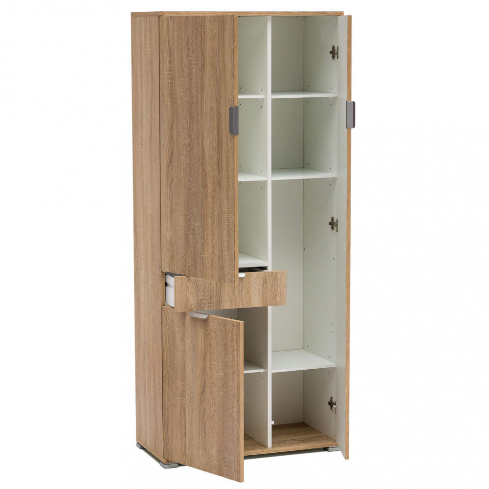 ECO WARDROBE WITH 3 DOORS AND 1 NATURAL DRAWER. Dimensions: 75 x 38 x 174 cm h.