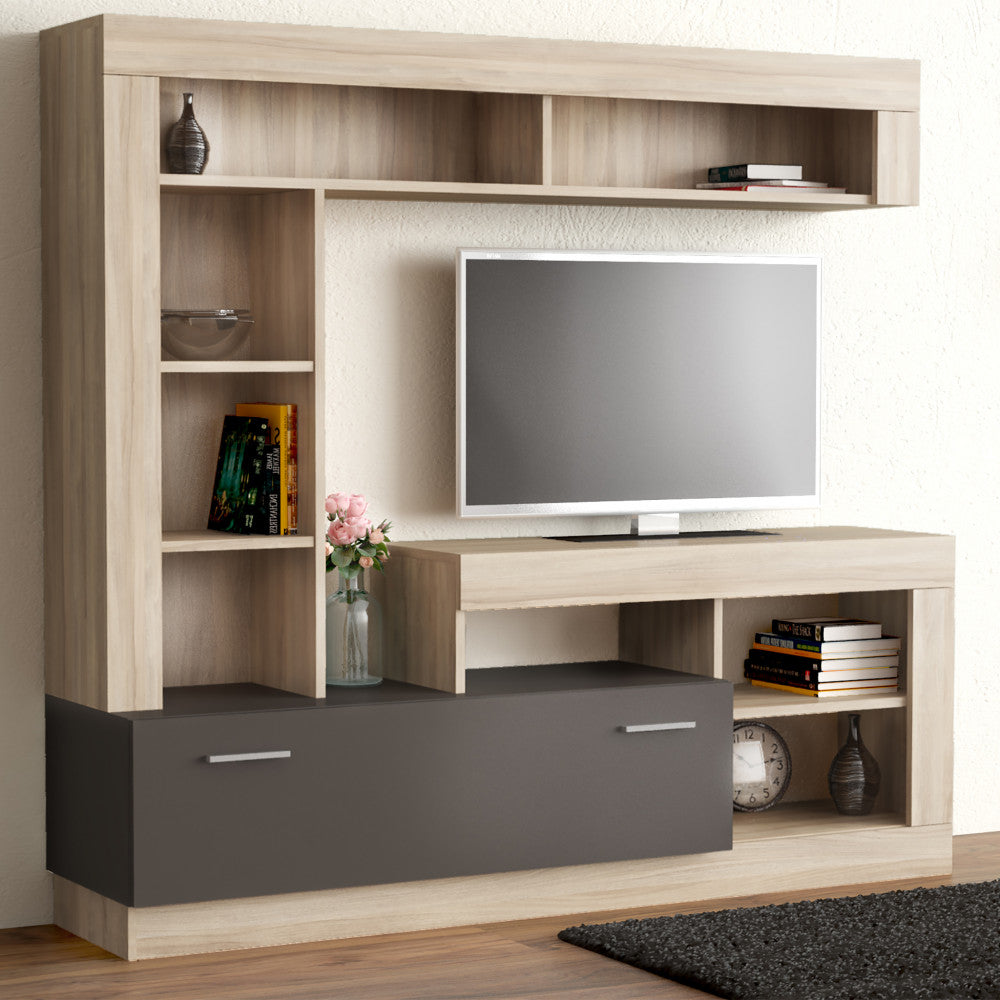 PARETE SOGGIORNO LEONARD OLMO E GRIGIO. Dimensioni: cm 170 x 42 x 170 h.