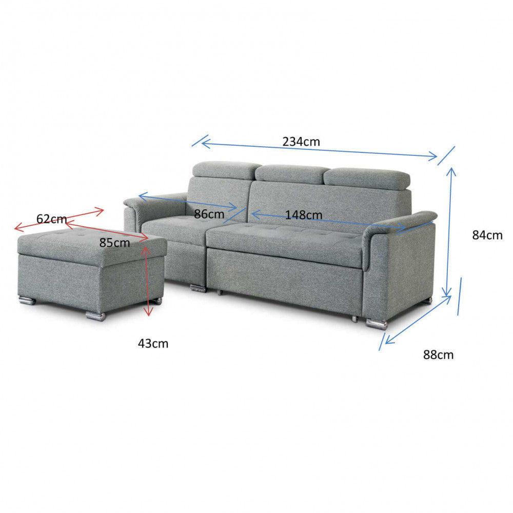 DERRICK SOFA BED. Dimensions: D.86x62/88x43/84/DL.148x88x84.