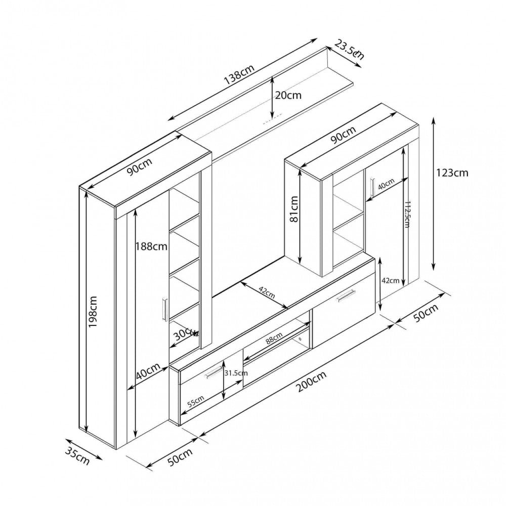 PARETE SOGGIORNO NOBEL ANTRACITE E QUERCIA CHIARO. Parete in legno ANTRACITE e QUERCIA CHIARO Dimensioni: cm 263 x 40 x 200 h.