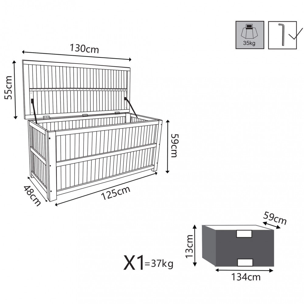 BAULE MAUI 130 X 55. Legno di Acacia massiccio Dimensioni: cm130 x 55 x 59 h. Arredo Giardino