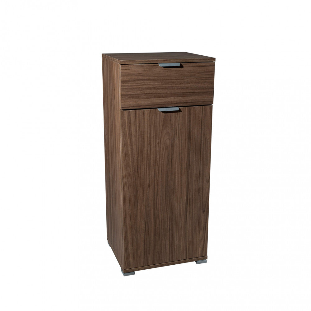 MOBILETTO BAKU CON 1 ANTA E 1 CASSETTO TINTA NOCE. Dimensioni: cm 45 x 38 x 103 h.