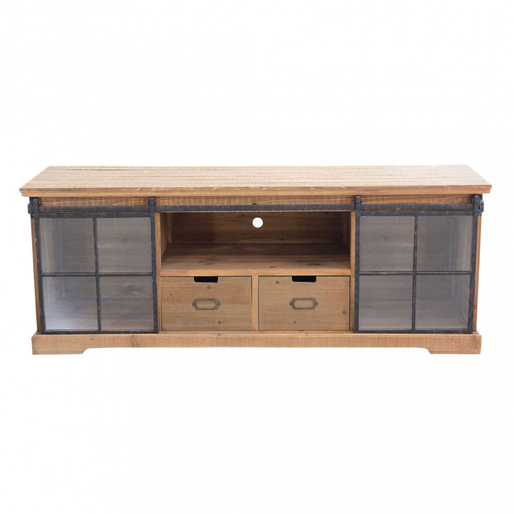 MOBILE IN LEGNO DORIAN. Mobile con 1 ripiano, 2 cassetti e 2 ante in vetro Dimensioni: cm 160 x 45,5 x 60 h.