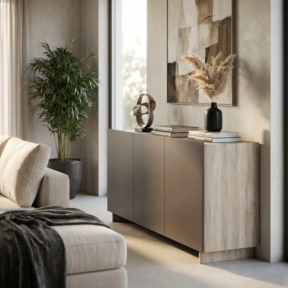 MOBILE KUD 3 ANTE OLMO E GRIGIO. Dimensioni: cm 150 x 40 x 78 h.