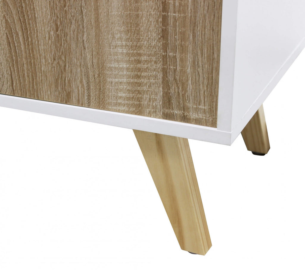 ELTON WHITE AND NATURAL CABINET. Melamine cabinet with 3 natural doors, white or dark grey frame. Dimensions: 150 x 39.5 x 75 h.