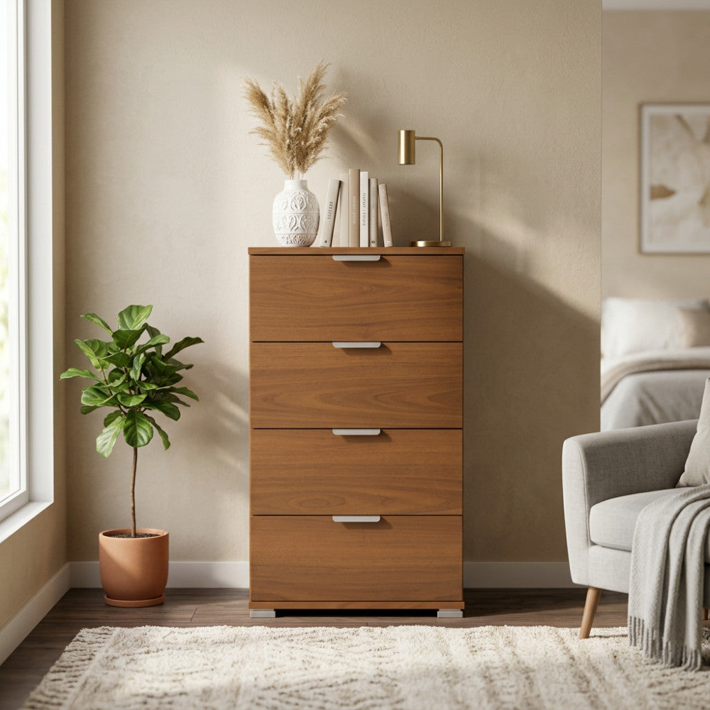 MOBILETTO ASTER 4 CASSETTI TINTA NOCE. Dimensioni: cm 45 x 38 x 85 h.