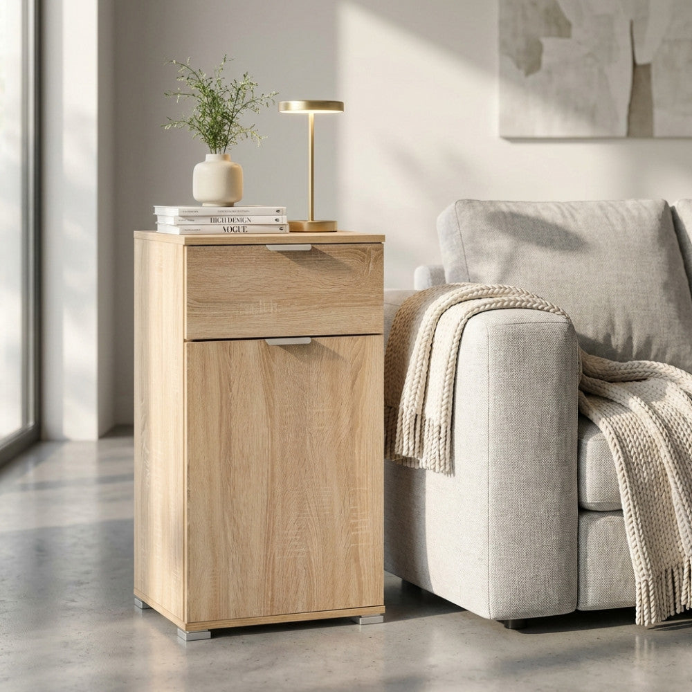 MOBILETTO LENA CON 1 ANTA E 1 CASSETTO NATURALE. Dimensioni: cm 75 x 36,5 x 174 h.