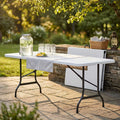 TAVOLO CATERING 240 PIEGHEVOLE. Struttura in metallo verniciato a polvere piano in ABS ò tubo verniciato grigio: 28 x 1,0 mm Dimensioni: cm 240 x 76 x 74 h. Arredo Giardino