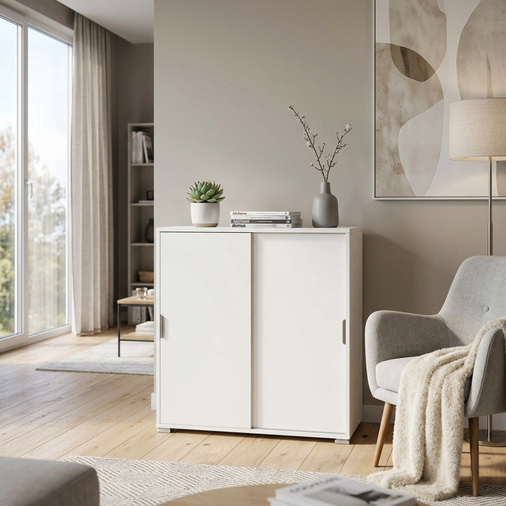 MOBILETTO TANGO 2 ANTE SCORREVOLI BIANCA. Dimensioni: cm 75 x 38 x 85 h.