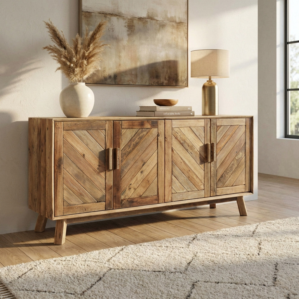 CREDENZA ROLAND. Credenza con 4 ante in legno di pino riciclato Dimensioni: cm 180 x 48 x 85 h.