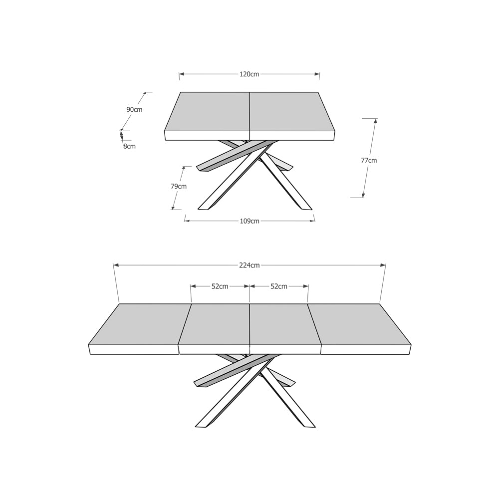 Tavolo allungabile 90x120/224 cm Affi Premium cashmere gambe antracite