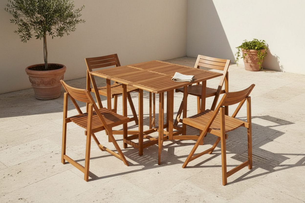 Set Tavolo e Sedie da Giardino in Acacia - DePoi Arredamenti