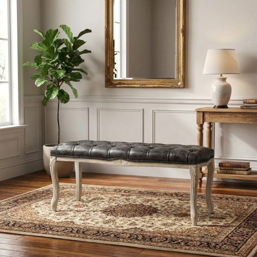 PANCA MISTY IN ECOPELLE VINTAGE GRIGIO. Dimensioni: cm 110 x 36 x 47 h.
