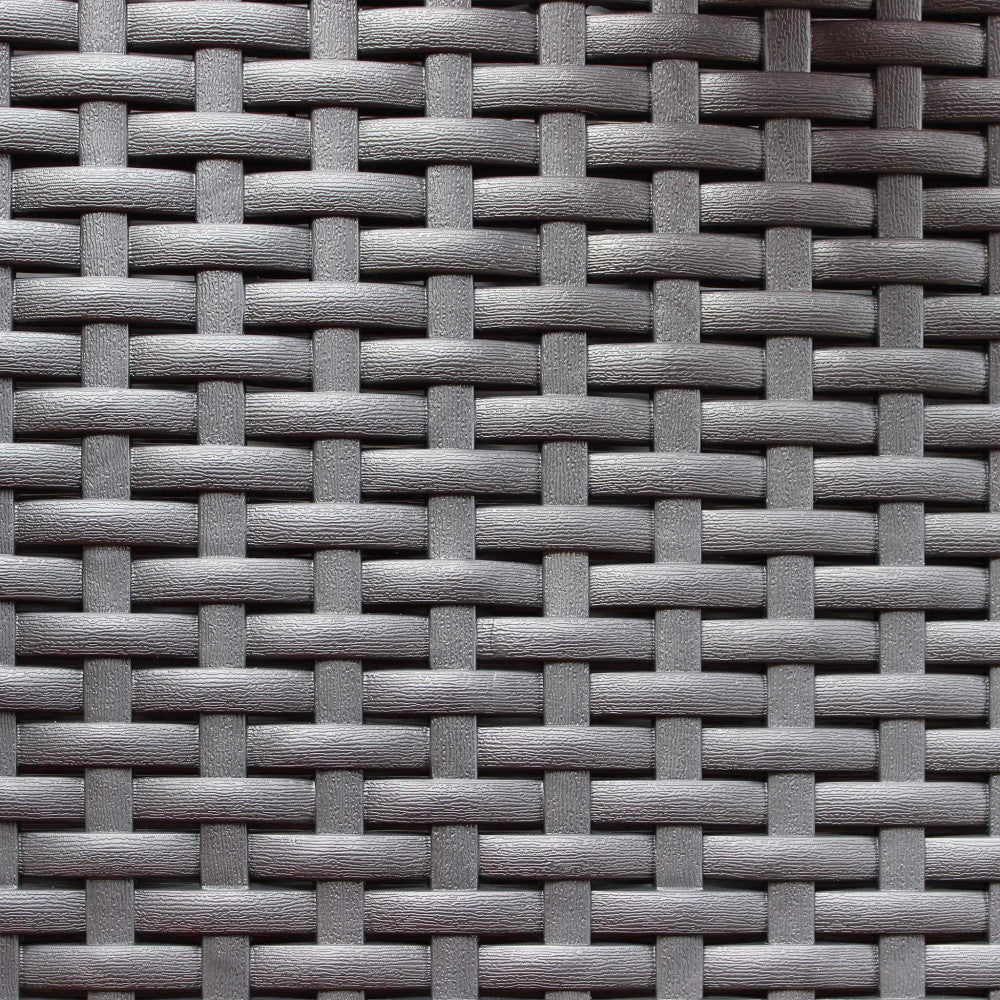 MAURITIUS 3-PIECE REMOVABLE LOUNGE SETTEE/CUSHIONS. Molded plastic frame, BLACK wicker UV protection material, DARK GREY cushions, 8 cm thick. Dimensions: D.166.8x71x75/P.83x71x75/T.93x55.8x38.6. Garden Furniture