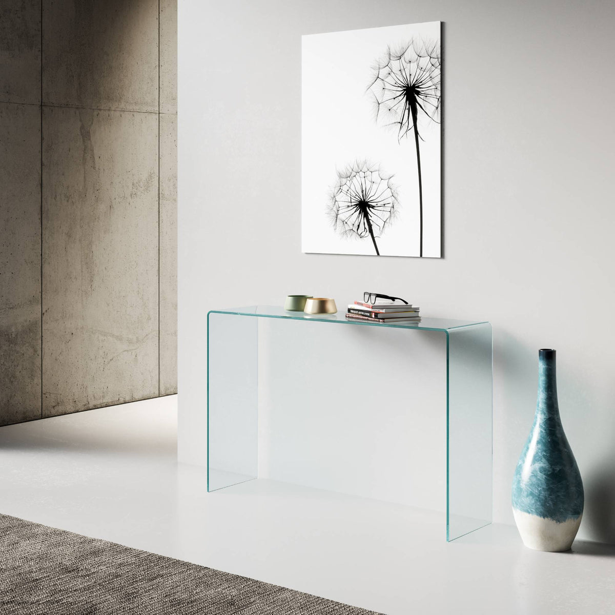 Consolle Marebbe in vetro curvato 120x40x80 cm