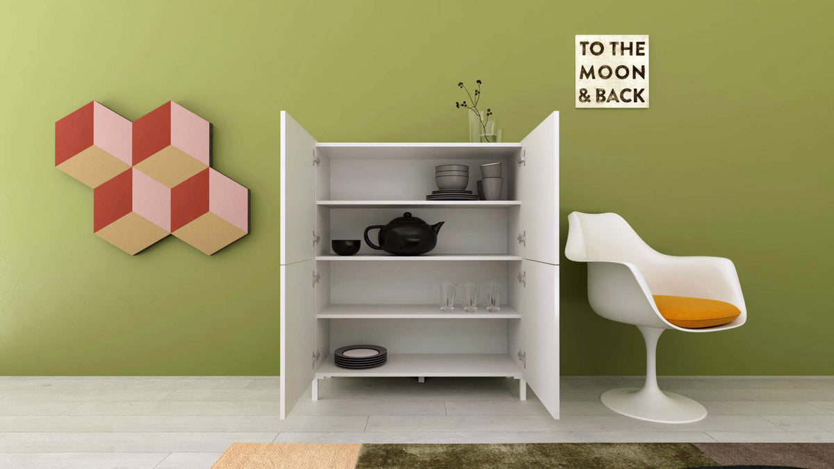 Credenza alta 4 ante 90x35x110 cm Valzella bianco lucido