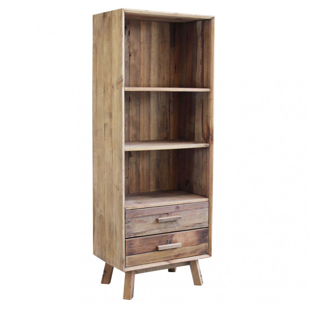 LIBRERIA JUSTIN. Libreria con 2 cassetti e 3 ripiani in legno di pino riciclato Dimensioni: cm 60 x 40 x 160 h.