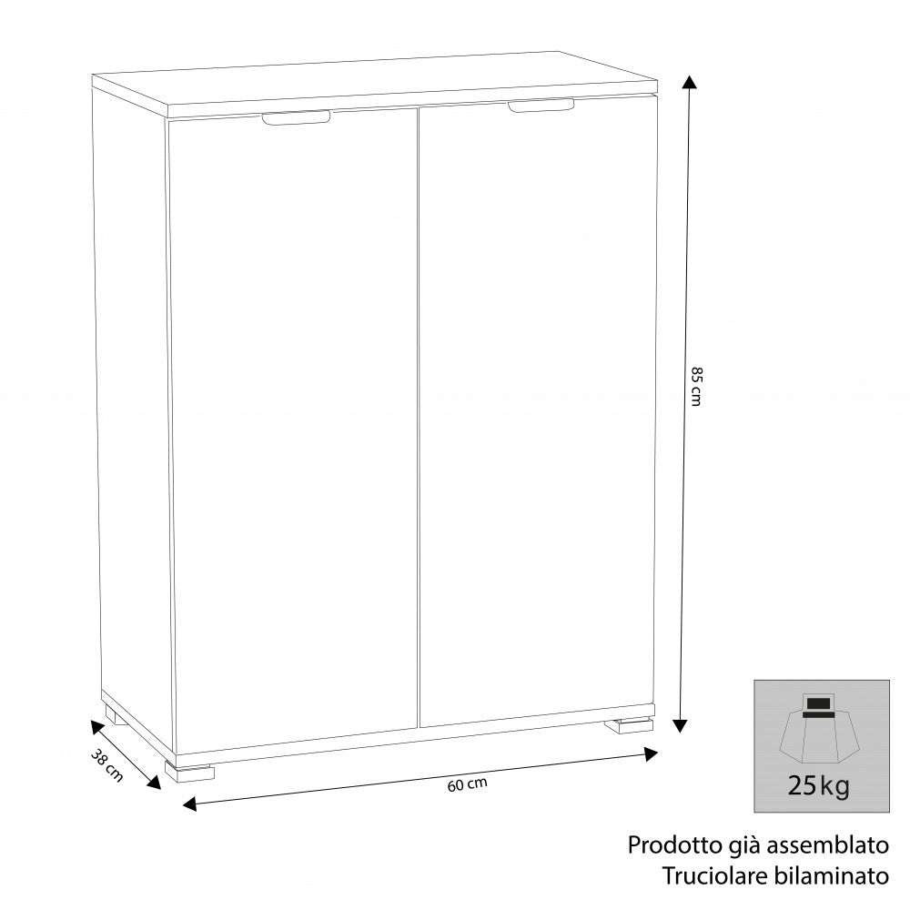 ARMADIETTO BORA 2 ANTE BIANCO. Dimensioni: cm 60 x 38 x 85 h.