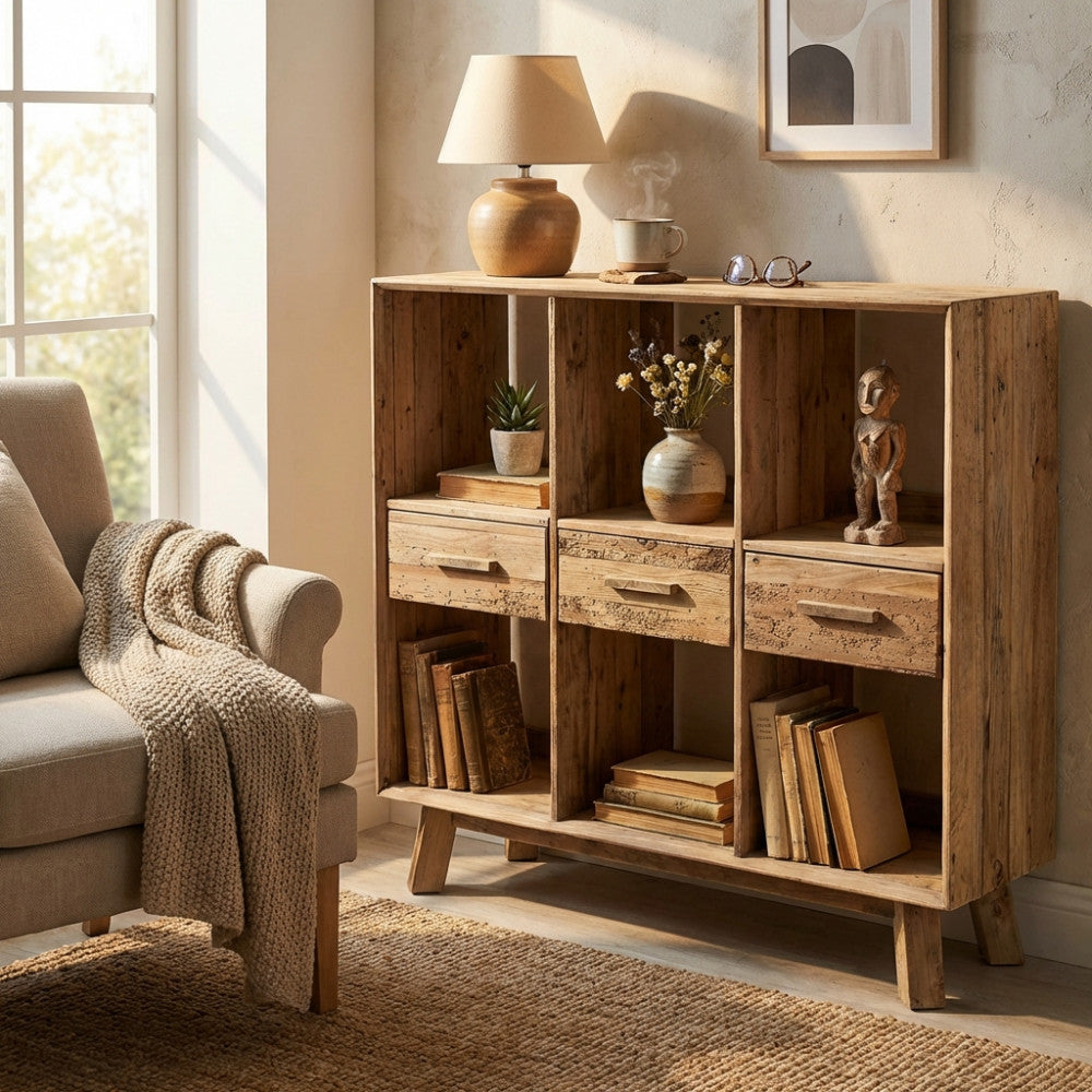 MOBILE MAXIMILLIAN. Mobile con 6 ripiani in legno di pino riciclato Dimensioni: cm 120 x 40 x 110 h.