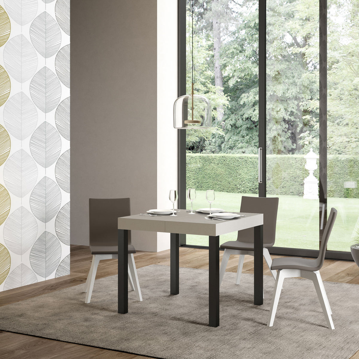 Tavolo allungabile 90x90/246 cm Noventa Premium cashmere gambe antracite