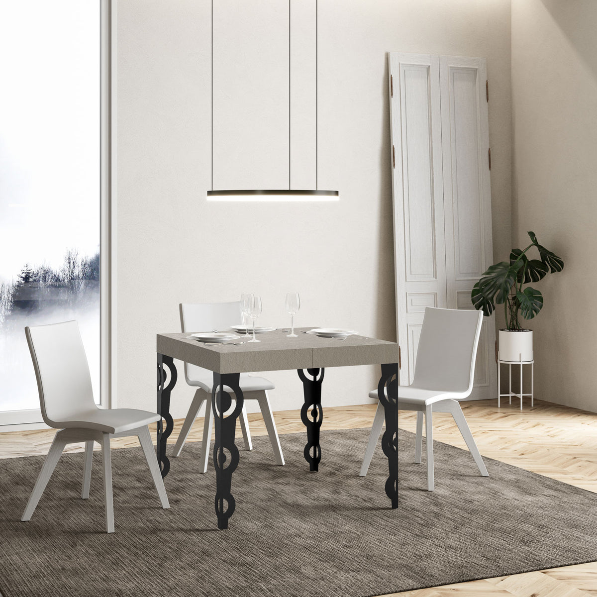 Tavolo allungabile 90x90/246 cm Noale Premium cashmere gambe antracite