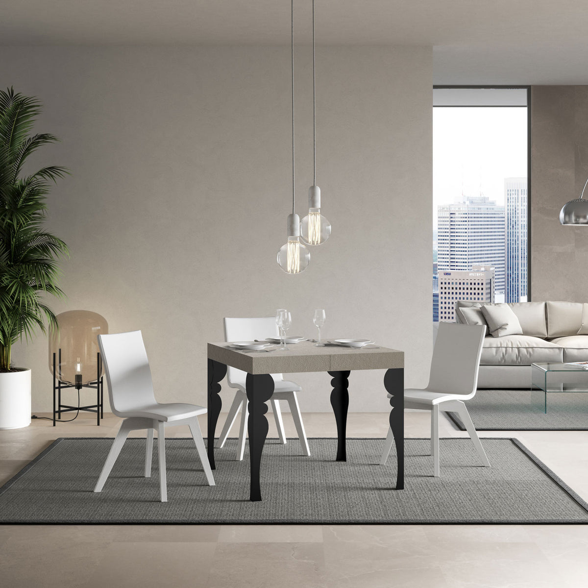 Tavolo allungabile 90x90/246 cm Mira Premium cashmere gambe antracite