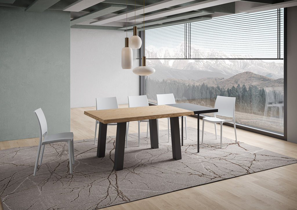 Tavolo allungabile 160/210x90 cm Pozzoleone rovere scortecciato gambe antracite