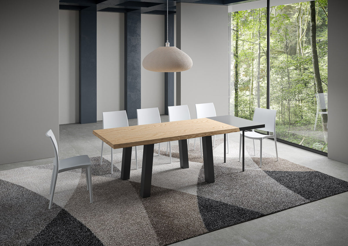 Tavolo allungabile 180/230x90 cm Pozzoleone rovere scortecciato gambe antracite