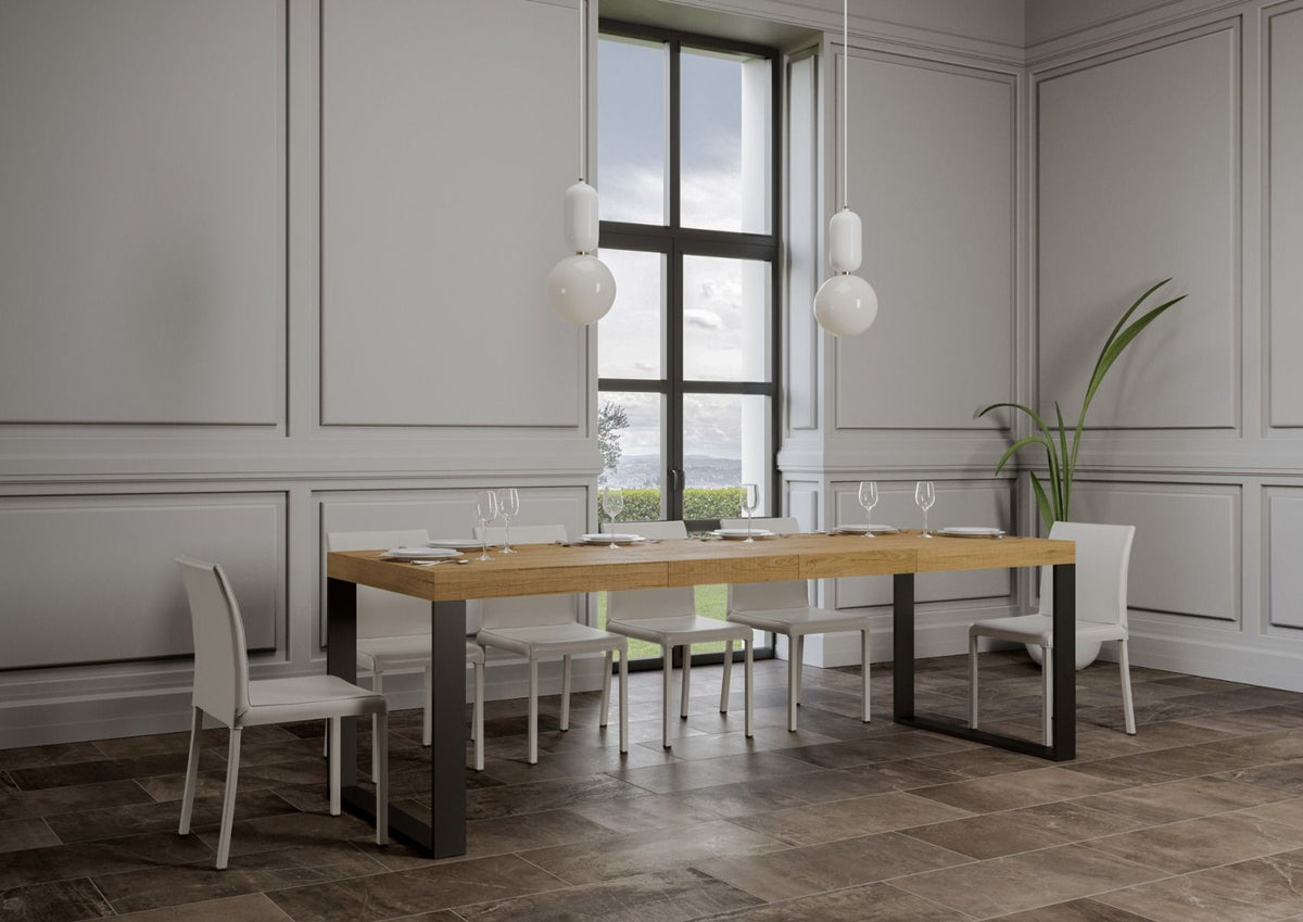 Tavolo allungabile 90x130/390 cm Pieve Premium Quercia Natura telaio Antracite