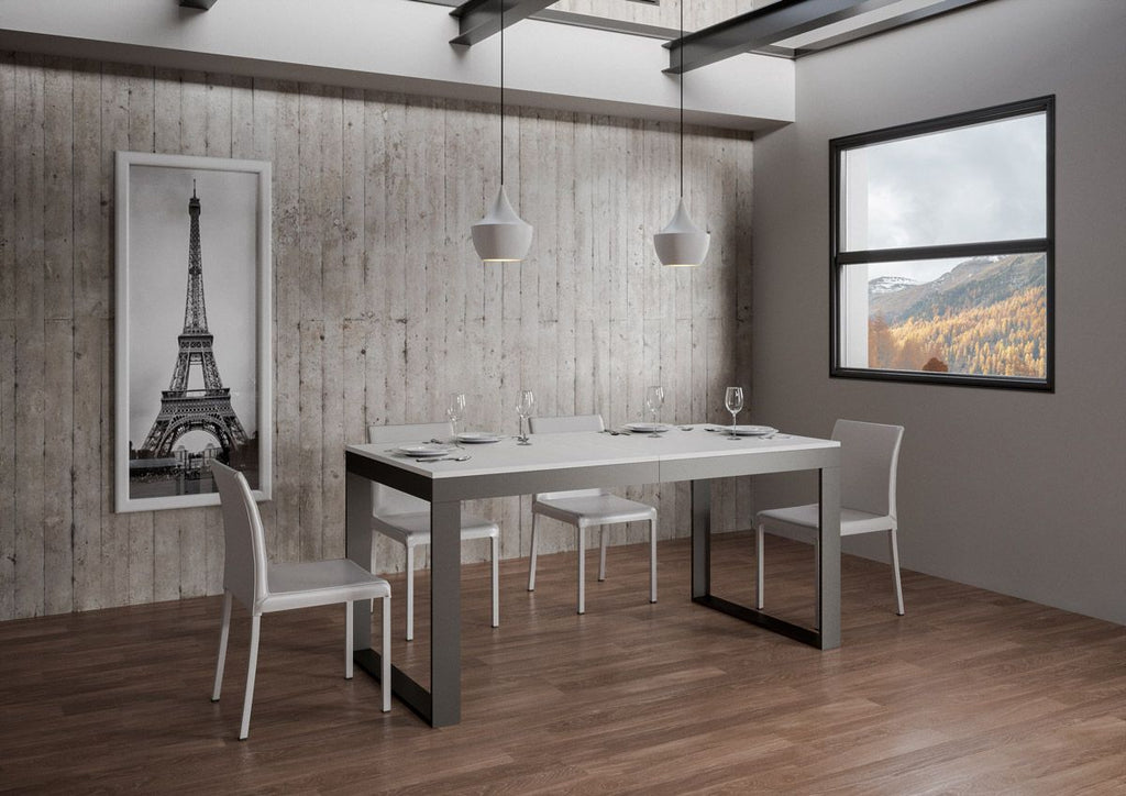 Tavolo allungabile 90x160/420 cm Pieve Evolution Bianco Frassino telaio Antracite