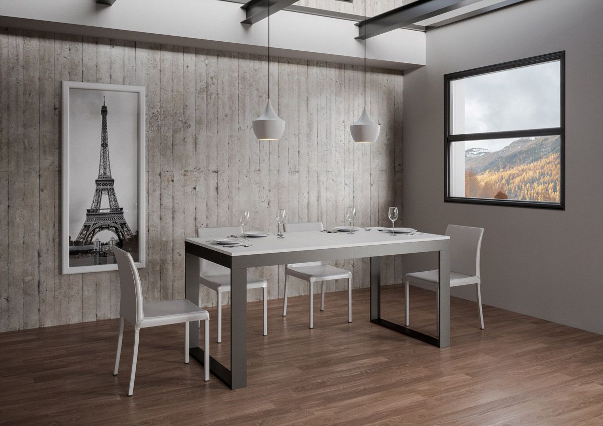 Tavolo allungabile 90x160/264 cm Pieve Evolution Bianco Frassino telaio Antracite