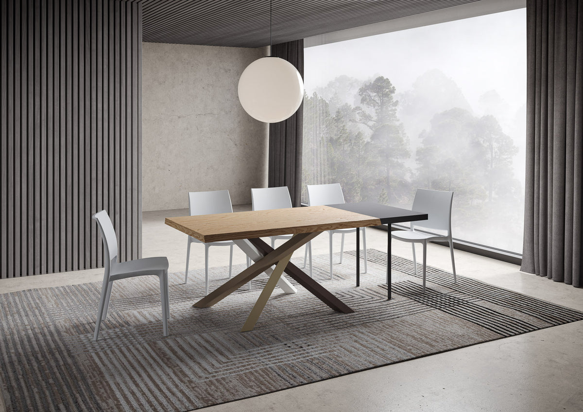 Tavolo allungabile 140/190x90 cm Castelminio rovere scortecciato gambe multicolore 4/C