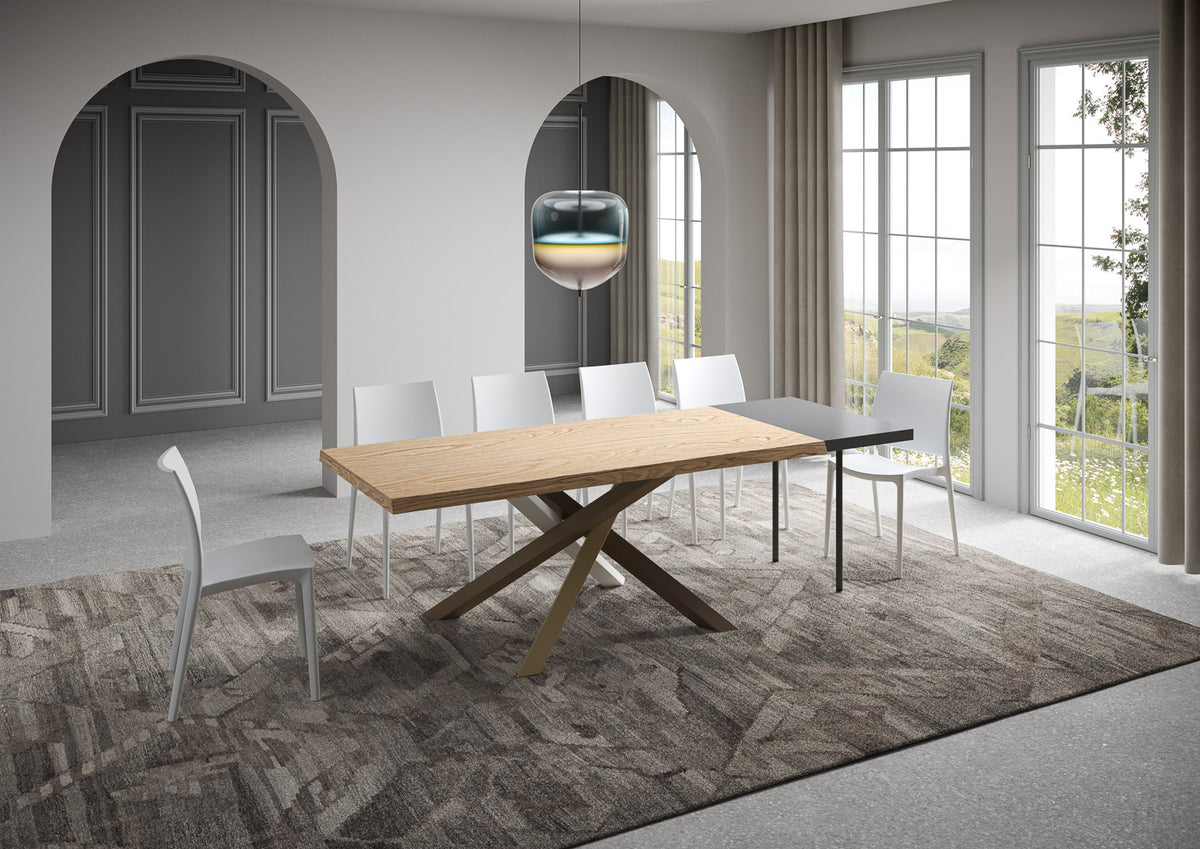 Tavolo allungabile 200/250x90 cm Castelminio rovere scortecciato gambe multicolore 4/C