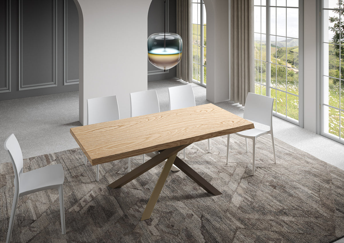 Tavolo fisso 200x90 cm Castelminio rovere scortecciato gambe multicolore 4/C