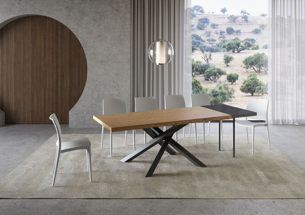 Tavolo allungabile 180/230x90 cm Castelminio rovere scortecciato gambe antracite