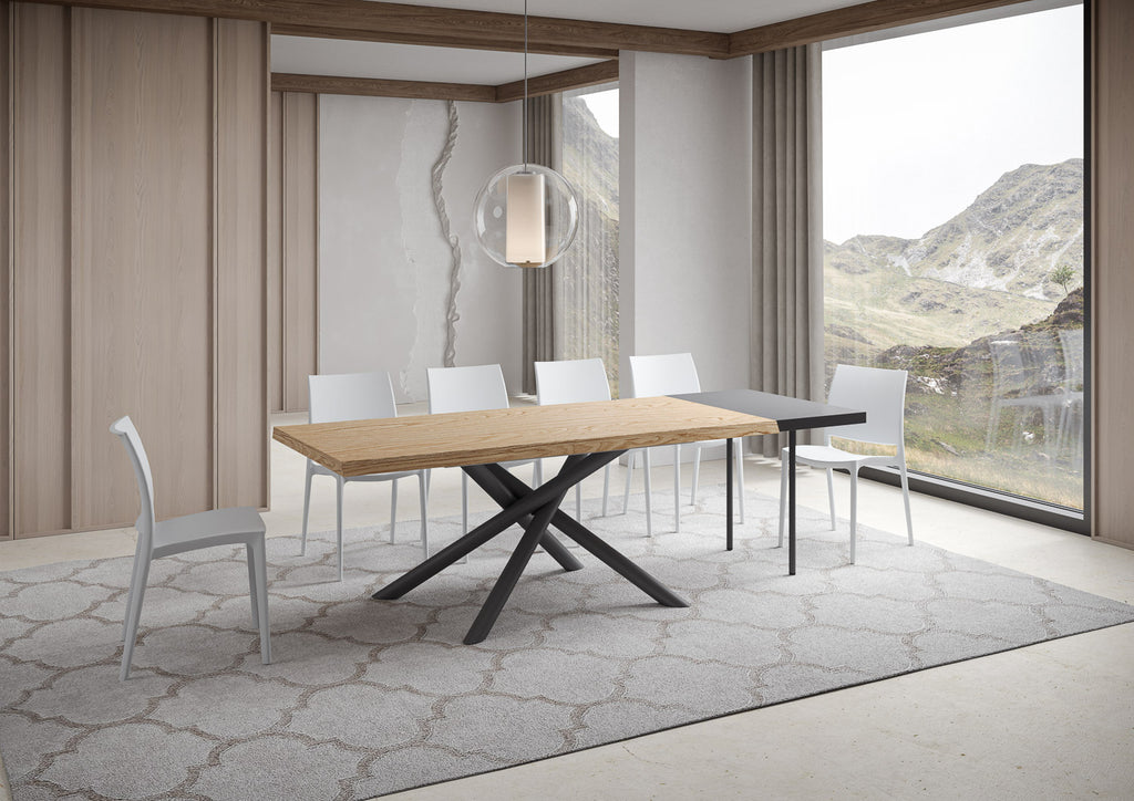 Tavolo allungabile 200/250x90 cm Lido rovere scortecciato gambe antracite